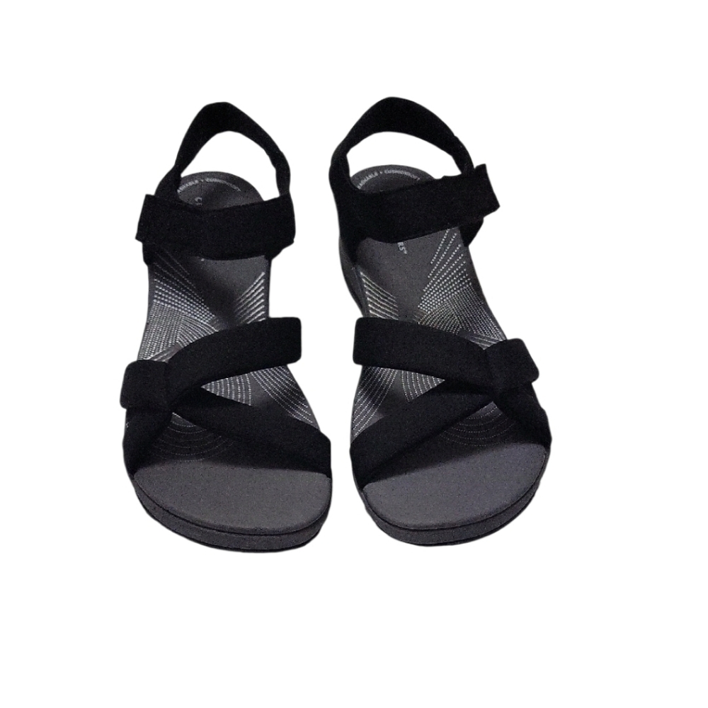 Clarks Aria Garcie Flat Black Sandals Size 10M